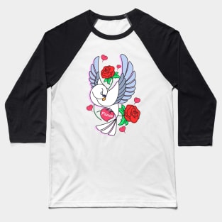 Cute Pigeon Flying - Peace & Love Baseball T-Shirt